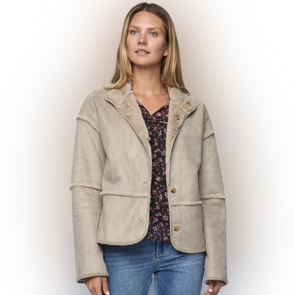 NWT Flag & Anthem Pennington Reversible Faux Fur Jacket XXL Cozy Neutral Beige